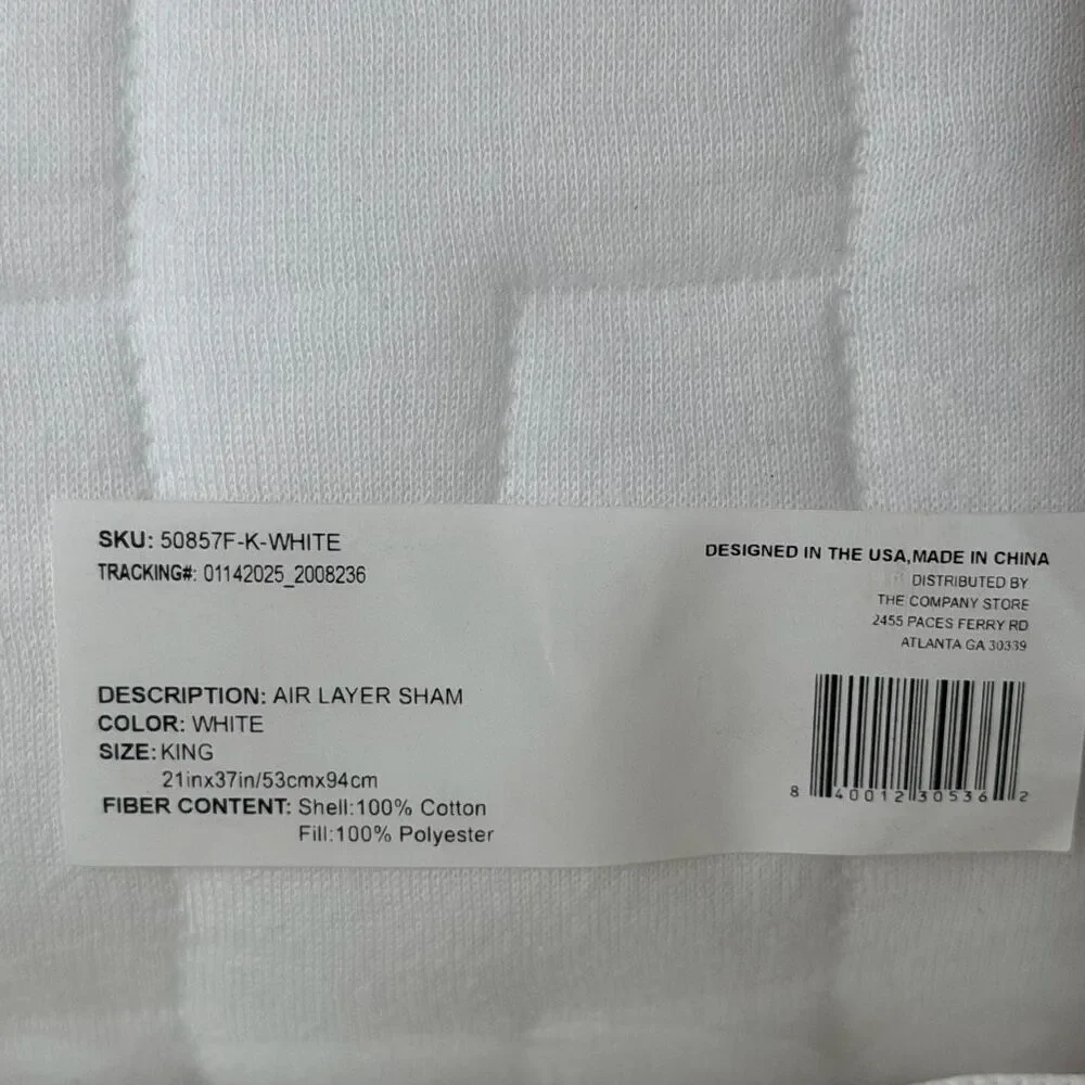 New The Company Store Air Layer White Cotton King Sham - Set of 2